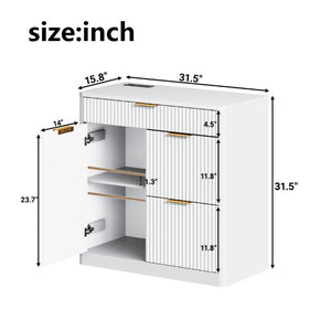 English Elm Freestanding File Cabinet with Charging Station Fluted Design and Adjustable Shelving White W5767P504629