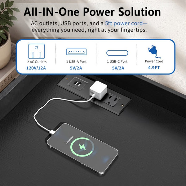 English Elm Mobile File Cabinet Fluted Matte Black Rolling Office Storage with Built in Charging W5767P505041