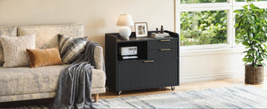 English Elm Mobile File Cabinet Fluted Matte Black Rolling Office Storage with Built in Charging W5767P505041