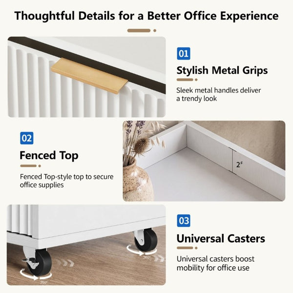 English Elm Mobile Fluted File Cabinet with Built-In Power Socket Open Shelf and Locking Casters W5767P505043