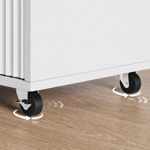 English Elm Mobile Fluted File Cabinet with Built-In Power Socket Open Shelf and Locking Casters W5767P505043