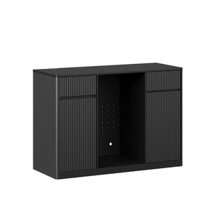 English Elm 53.2Fluted Sideboard with Fridge Nook Charging Station and Stemware Rack for Modern Living Black W5767P505605