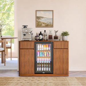English Elm 53.2Fluted Sideboard with Fridge Nook Charging Station and Stemware Rack for Modern Living Walnut W5767P505606