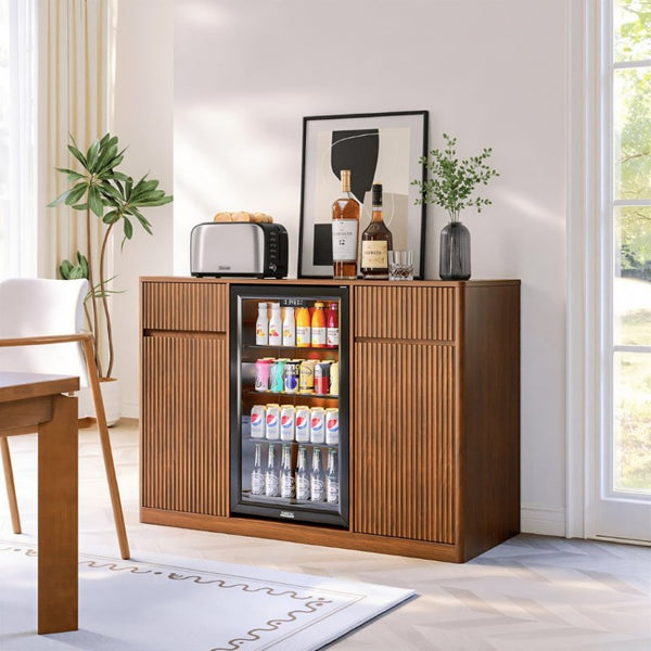 English Elm 53.2Fluted Sideboard with Fridge Nook Charging Station and Stemware Rack for Modern Living Walnut W5767P505606
