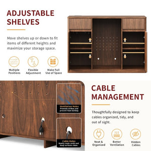 English Elm 53.2Fluted Sideboard with Fridge Nook Charging Station and Stemware Rack for Modern Living Walnut W5767P505606