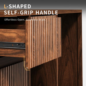 English Elm 53.2Fluted Sideboard with Fridge Nook Charging Station and Stemware Rack for Modern Living Walnut W5767P505606