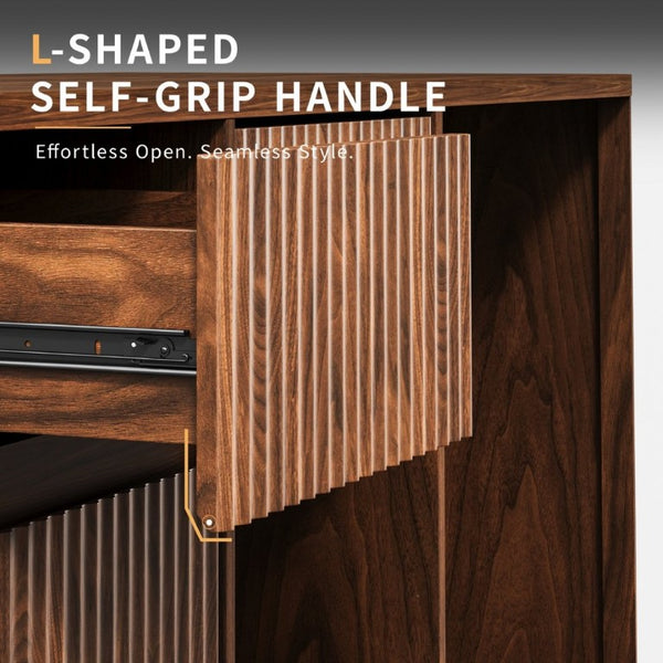 English Elm 53.2Fluted Sideboard with Fridge Nook Charging Station and Stemware Rack for Modern Living Walnut W5767P505606