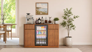 English Elm 53.2Fluted Sideboard with Fridge Nook Charging Station and Stemware Rack for Modern Living Walnut W5767P505606