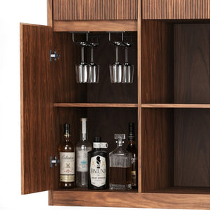 English Elm 53.2Fluted Sideboard with Fridge Nook Charging Station and Stemware Rack for Modern Living Walnut W5767P505606