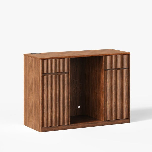 English Elm 53.2Fluted Sideboard with Fridge Nook Charging Station and Stemware Rack for Modern Living Walnut W5767P505606