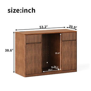 English Elm 53.2Fluted Sideboard with Fridge Nook Charging Station and Stemware Rack for Modern Living Walnut W5767P505606