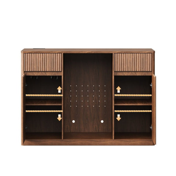 English Elm 53.2Fluted Sideboard with Fridge Nook Charging Station and Stemware Rack for Modern Living Walnut W5767P505606