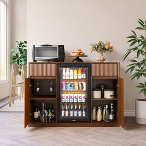 English Elm 53.2Fluted Sideboard with Fridge Nook Charging Station and Stemware Rack for Modern Living Walnut W5767P505606
