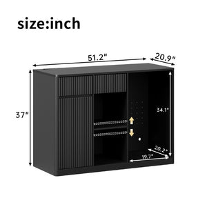 English Elm 51.2 Fluted Bar Cabinet with Fridge Nook Power Outlets and Stemware Rack for Home Black W5767P505607
