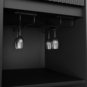 English Elm 51.2 Fluted Bar Cabinet with Fridge Nook Power Outlets and Stemware Rack for Home Black W5767P505607