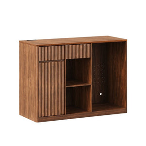 English Elm 51.2 Fluted Bar Cabinet with Fridge Nook Power Outlets and Stemware Rack for Home Walnut W5767P505608