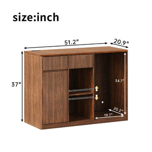 English Elm 51.2 Fluted Bar Cabinet with Fridge Nook Power Outlets and Stemware Rack for Home Walnut W5767P505608