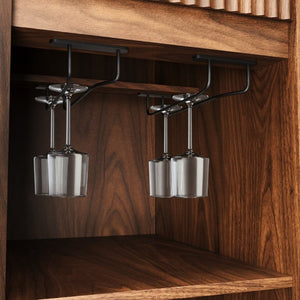 English Elm 51.2 Fluted Bar Cabinet with Fridge Nook Power Outlets and Stemware Rack for Home Walnut W5767P505608