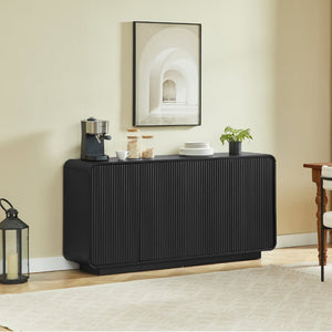 English Elm 64 Inch Wide Fluted Buffet Cabinet with Soft Close Doors for Dining and Living Rooms Black W5767P506706