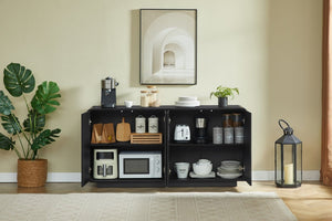 English Elm 64 Inch Wide Fluted Buffet Cabinet with Soft Close Doors for Dining and Living Rooms Black W5767P506706