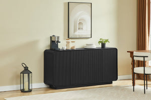 English Elm 64 Inch Wide Fluted Buffet Cabinet with Soft Close Doors for Dining and Living Rooms Black W5767P506706