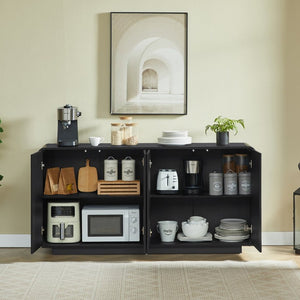 English Elm 64 Inch Wide Fluted Buffet Cabinet with Soft Close Doors for Dining and Living Rooms Black W5767P506706