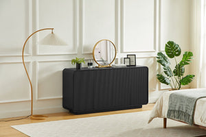 English Elm 64 Inch Wide Fluted Buffet Cabinet with Soft Close Doors for Dining and Living Rooms Black W5767P506706