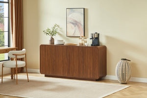 English Elm 64 Inch Wide Fluted Buffet Cabinet with Soft Close Doors for Dining and Living Rooms Walnut W5767P506707