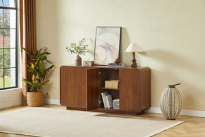 English Elm 64 Inch Wide Fluted Buffet Cabinet with Soft Close Doors for Dining and Living Rooms Walnut W5767P506707