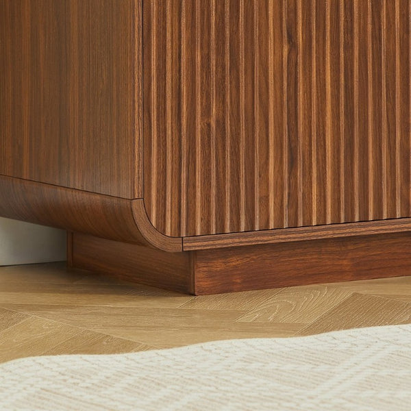 English Elm 64 Inch Wide Fluted Buffet Cabinet with Soft Close Doors for Dining and Living Rooms Walnut W5767P506707