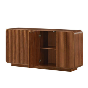 English Elm 64 Inch Wide Fluted Buffet Cabinet with Soft Close Doors for Dining and Living Rooms Walnut W5767P506707