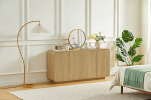 English Elm 64 Inch Fluted Sideboard with Push Open Doors Waterproof Surface for Dining Living Room W5767P506708