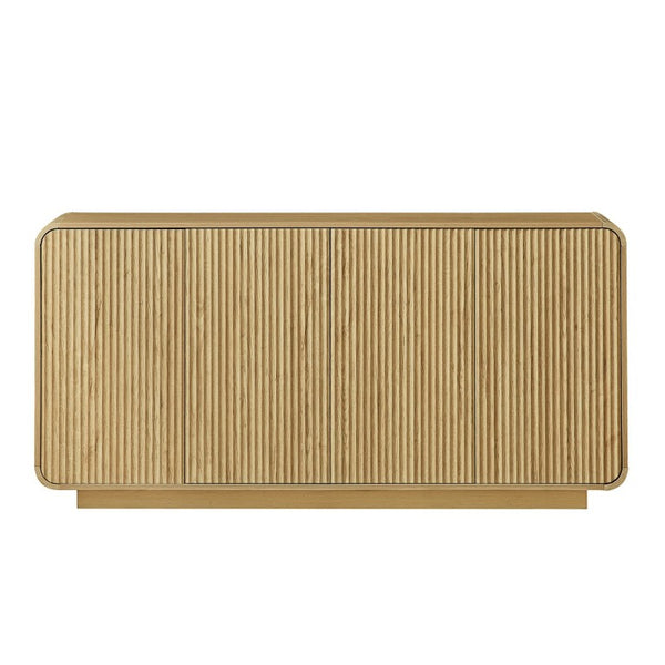 English Elm 64 Inch Fluted Sideboard with Push Open Doors Waterproof Surface for Dining Living Room W5767P506708
