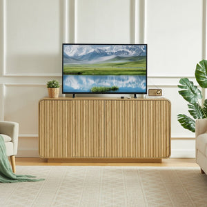 English Elm 64 Inch Fluted Sideboard with Push Open Doors Waterproof Surface for Dining Living Room W5767P506708