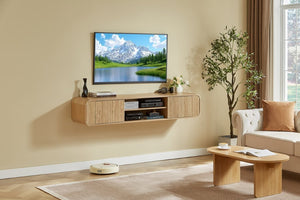 English Elm 63 Inch Floating TV Stand with Fluted Doors Open Shelves and Cable Management W5767P506710