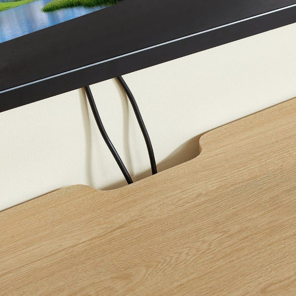 English Elm 63 Inch Floating TV Stand with Fluted Doors Open Shelves and Cable Management W5767P506710