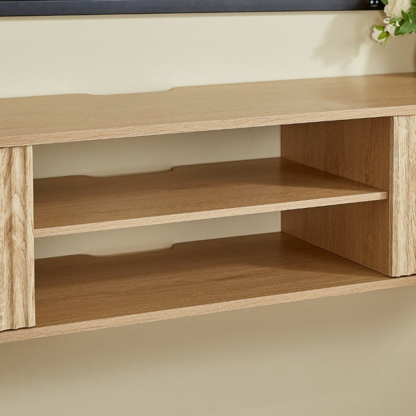 English Elm 63 Inch Floating TV Stand with Fluted Doors Open Shelves and Cable Management W5767P506710