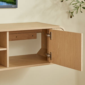 English Elm 63 Inch Floating TV Stand with Fluted Doors Open Shelves and Cable Management W5767P506710