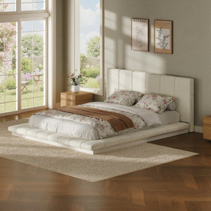 English Elm Queen Upholstered Platform Bed Square Tufted Polyester Surround No Box Spring Needed W5767P510237