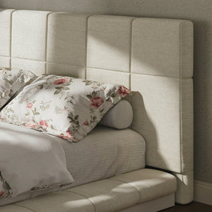 English Elm Queen Upholstered Platform Bed Square Tufted Polyester Surround No Box Spring Needed W5767P510237