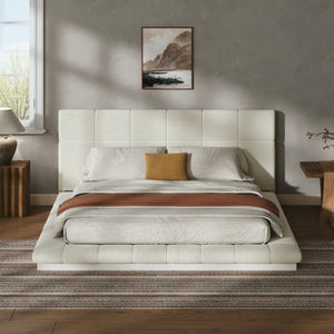 English Elm Queen Upholstered Platform Bed Square Tufted Polyester Surround No Box Spring Needed W5767P510237