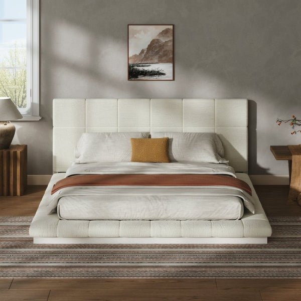 English Elm Queen Upholstered Platform Bed Square Tufted Polyester Surround No Box Spring Needed W5767P510237