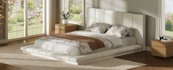 English Elm Queen Upholstered Platform Bed Square Tufted Polyester Surround No Box Spring Needed W5767P510237
