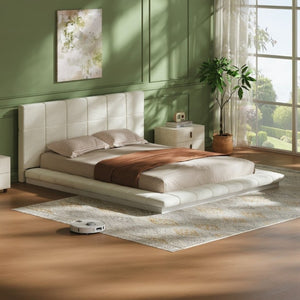 English Elm Queen Upholstered Platform Bed Square Tufted Polyester Surround No Box Spring Needed W5767P510237
