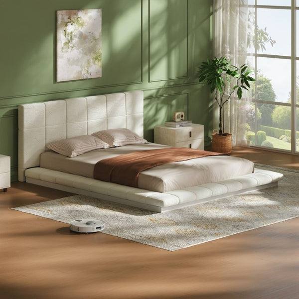 English Elm Queen Upholstered Platform Bed Square Tufted Polyester Surround No Box Spring Needed W5767P510237