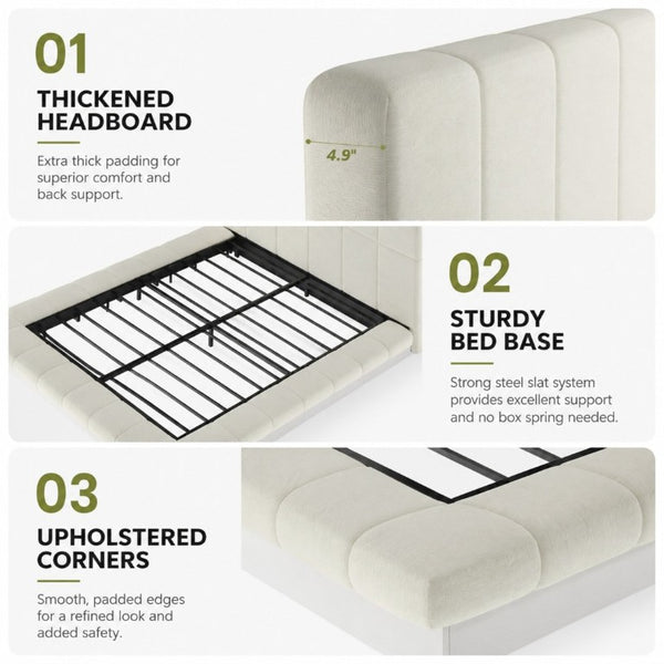 English Elm Queen Upholstered Platform Bed Square Tufted Polyester Surround No Box Spring Needed W5767P510237