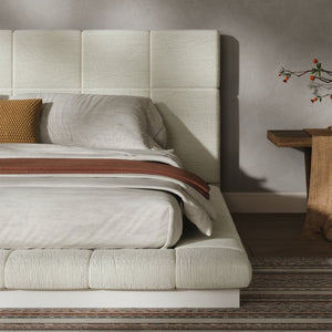 English Elm Queen Upholstered Platform Bed Square Tufted Polyester Surround No Box Spring Needed W5767P510237