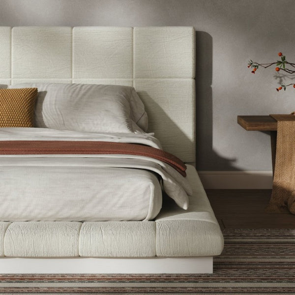 English Elm Queen Upholstered Platform Bed Square Tufted Polyester Surround No Box Spring Needed W5767P510237