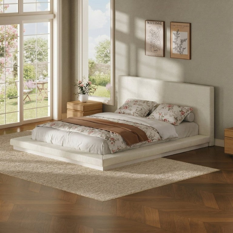 English Elm Queen Upholstered Platform Bed Low Profile Padded Surround Solid Wood Base Bedroom W5767P510238
