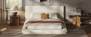 English Elm Queen Upholstered Platform Bed Low Profile Padded Surround Solid Wood Base Bedroom W5767P510238